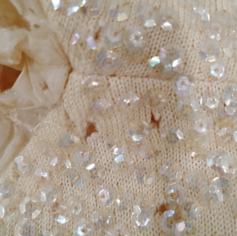 VINTAGE SEQUINED BEADED FRINGE SWEATER - Picture 8 of 11